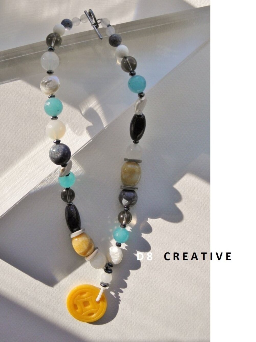 New handmade original design mixed gems stone with sterling silver necklace